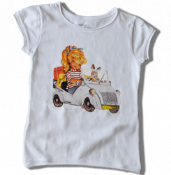 Camiseta "Biscuter". Dibujo frontal y dorsal. Color Blanco. Tallas MUJER