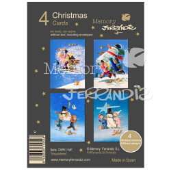 Christmas Ferrándiz NIÑOS ESQUIANDO Pack 4  tarjetas variadas+ sobre (12 cm x 17 cm). 
