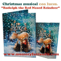 Tarjeta Musical "Rudolf"+ luces. Villancico "Reno Rudolph" 