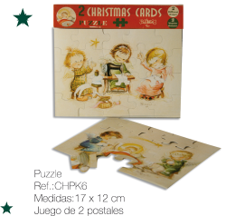 Christmas Ferrándiz, serie PUZZLE, pack 2 tarjetas troqueladas en forma de puzzl