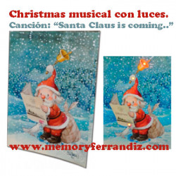 Tarjeta Musical "Santa Claus" + luces. Villancico "Santa Claus is coming"