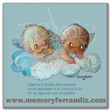 CUADRO en lienzo digital -ANGELITOS EN NUBE AZUL- Memory Ferrándiz