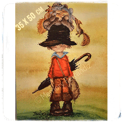 Lámina original "Niño con paraguas y sombrero"