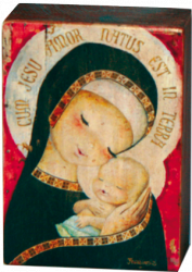 Peana Madera Artesana "Virgen Gótica". 9 cm x13 cm x 4,5 cm