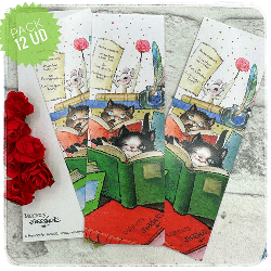 Puntos de libro-marcapáginas. pack 12 uds. GATOS Y LIBROS  Ferrándiz