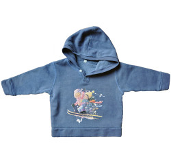 Sudadera "esquiadores" con capucha. Color azul tejano.