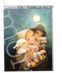 Tarjeta Christmas Ferrándiz  FAMILIA FELIZ, + sobre plateado, 15 x 19 cm.