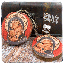 Medallón de madera artesana "Virgen gótica" 8-9 cmx1 cm