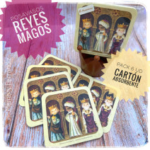 Posavasos "REYES MAGOS". Nuevo. Pack 6 ud Cartón 9'3x9'3 cm x1'5 mm 