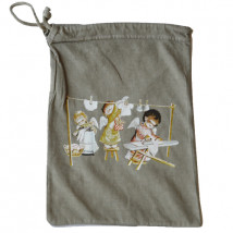 Bolsa multiusos algodón (M) "Angelitos tendiendo". Color piedra