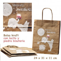 Bolsa papel kraft Niña Luna con lacito rosa Ferrándiz