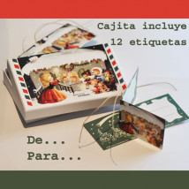Cajita regalo conteniendo 12 Etiquetas CASITA DE NAVIDAD