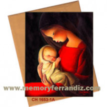 Tarjeta Christmas Ferrándiz VIRGEN ROJA FONDO NEGRO, 15X19cm+sobre color