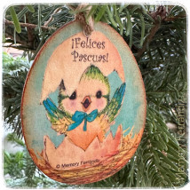 "Huevo Pollito Pascua" madera+cordel rústico 6x8 cm.Ferrándiz