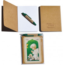 Libreta notas Ferrándiz mini kraft papel blanco SERIE VERDE NIÑO 9,5 x 12,5 cm+ boli 
