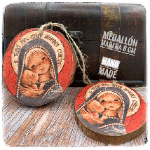 Medallón de madera artesana "Virgen gótica" 8-9 cmx1 cm