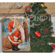 Placa puerta vintage  Papá Noel, cartón maché 12,4X11 cm, con cordel.