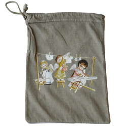 Bolsa multiusos algodón (M) "Angelitos tendiendo". Color piedra