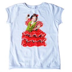 Camiseta "Flamenca".  1 dibujo frontal. Color blanco.4 Tallas:MUJER
