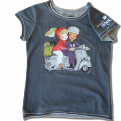 Camiseta "Vespa" Color gris. Dibujos frontal y dorsal. Algodón y lycra. Tallas MUJER