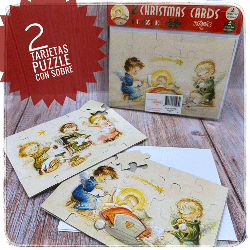 Christmas Ferrándiz, serie PUZZLE, pack 2 tarjetas troqueladas en forma de puzzl