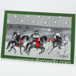 Tarjeta Christmas REYES MAGOS ROJO Y VERDE, 12x17 cm. 