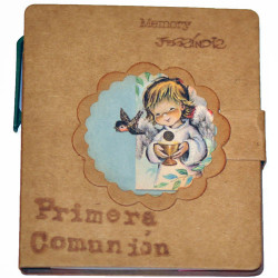 Libreta mini con notas de colores autoadhesivas +bolígrafo. "Primera Comunión". 9 x 8 cm  "Angelito Comunión"