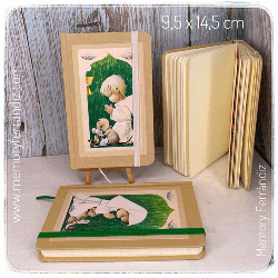 Libreta cosida con cierre elástico y marcapáginas. "Niño serie verde" 9 x 15 cm