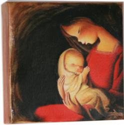 Lienzo óleo artesano - "Virgen, fondo negro" (15 x 15 cm). 