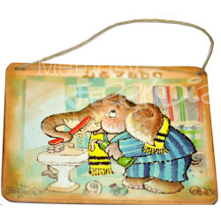 Placa puerta vintage cartón maché. 12,4 X 11 cm, con cordel. Elefante "LAVABO"