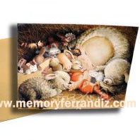 Tarjeta Christmas -NIÑO JESÚS Y MASCOTAS- Memory Ferrándiz