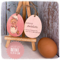 "Huevo Pascua niña rosa" madera 4,5 x 6 cm + cordel  