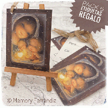 Mini tarjetas-etiquetas regalo VIRGEN NIEVE, Ferrándiz, con cordel rústico.