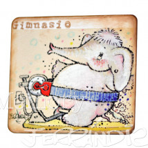 Placa puerta vintage cartón maché. 12,4 X 11 cm, con adhesivo. Elefante "GIMNASIO"