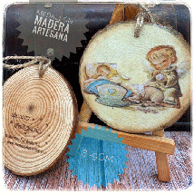 medallón madera angelito bebé y oveja