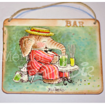 Placa puerta vintage cartón maché. 12,4 X 11 cm, con cordel. Elefante "BAR".