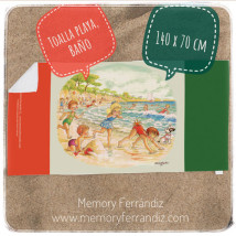 Toalla Gym deportiva 140 x 70 cm. Playa vintage. Rojo-verde.